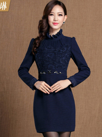 LUXLEAD luoshilin splicing, autumn/winter 2013 new water-soluble lace thin high-end women's clothing dresses